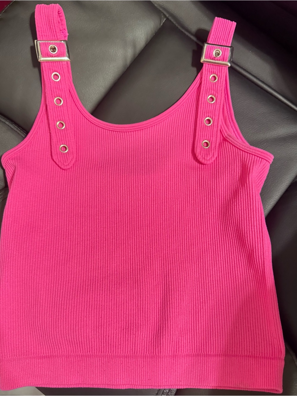Hot Pink Ribbed Crop Tank with Buckle Strap Detail